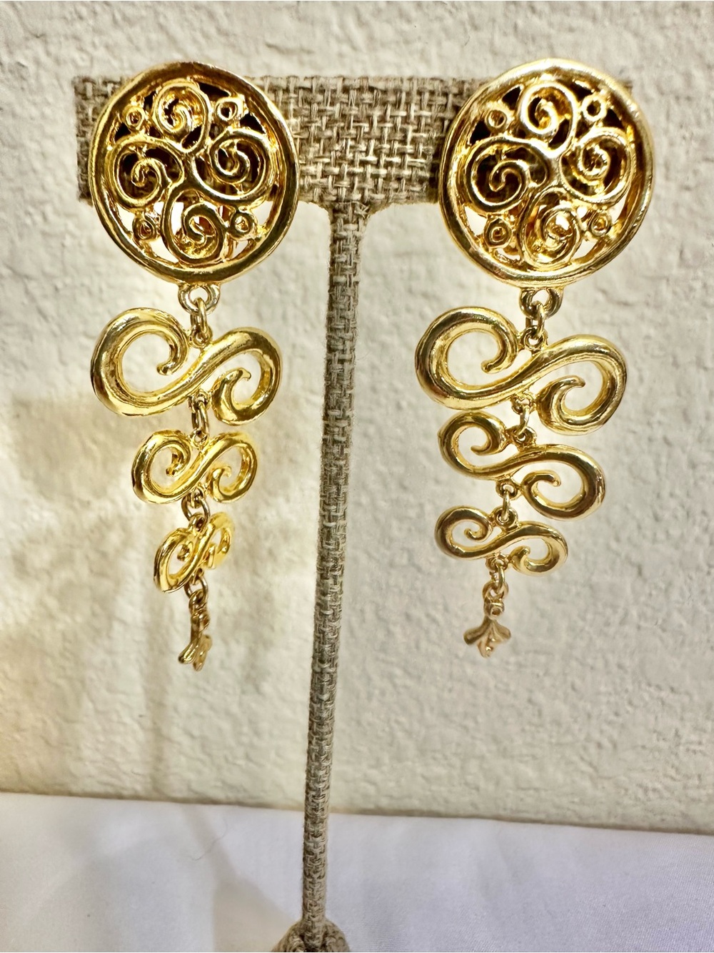 Vintage Gold Swirl Drop Earrings - Elegant